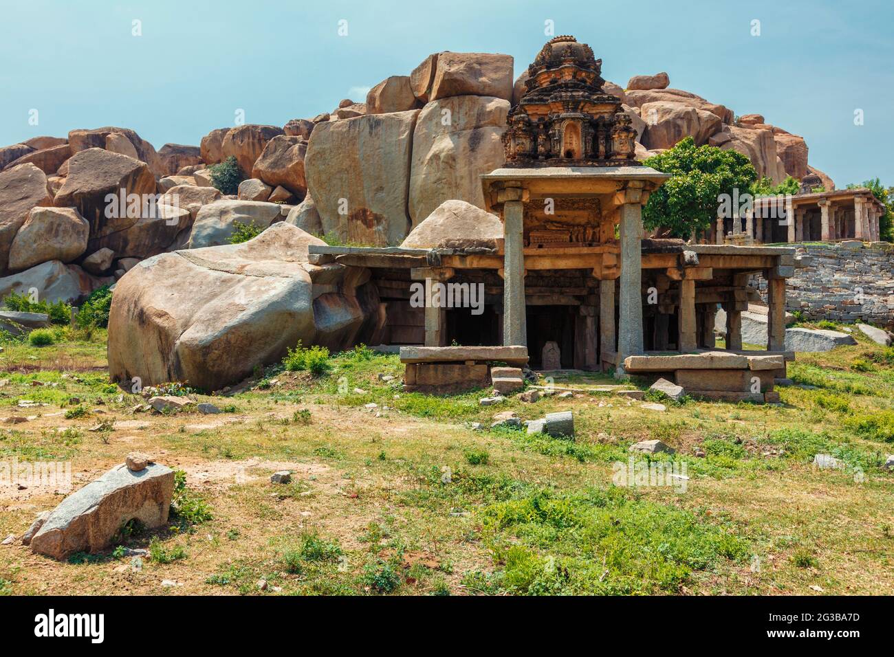 Antiche rovine di Hampi. Sule Bazaar, Hampi, Karnataka, India Foto Stock