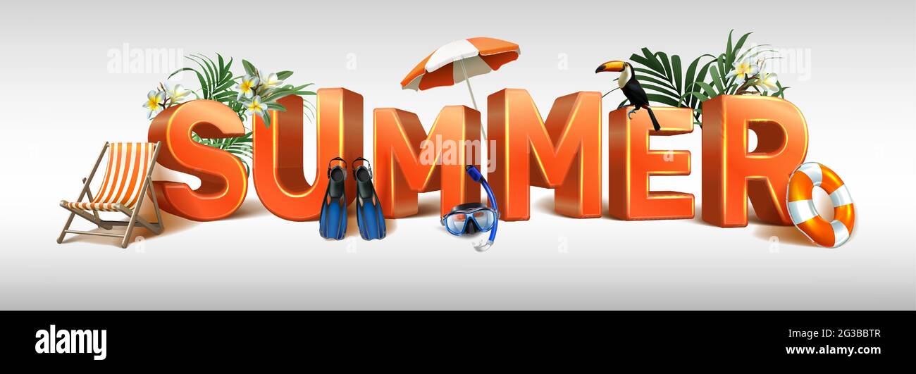 Modello banner Vector Summer sale. Orientamento orizzontale con lettere 3d. Illustrazione Vettoriale