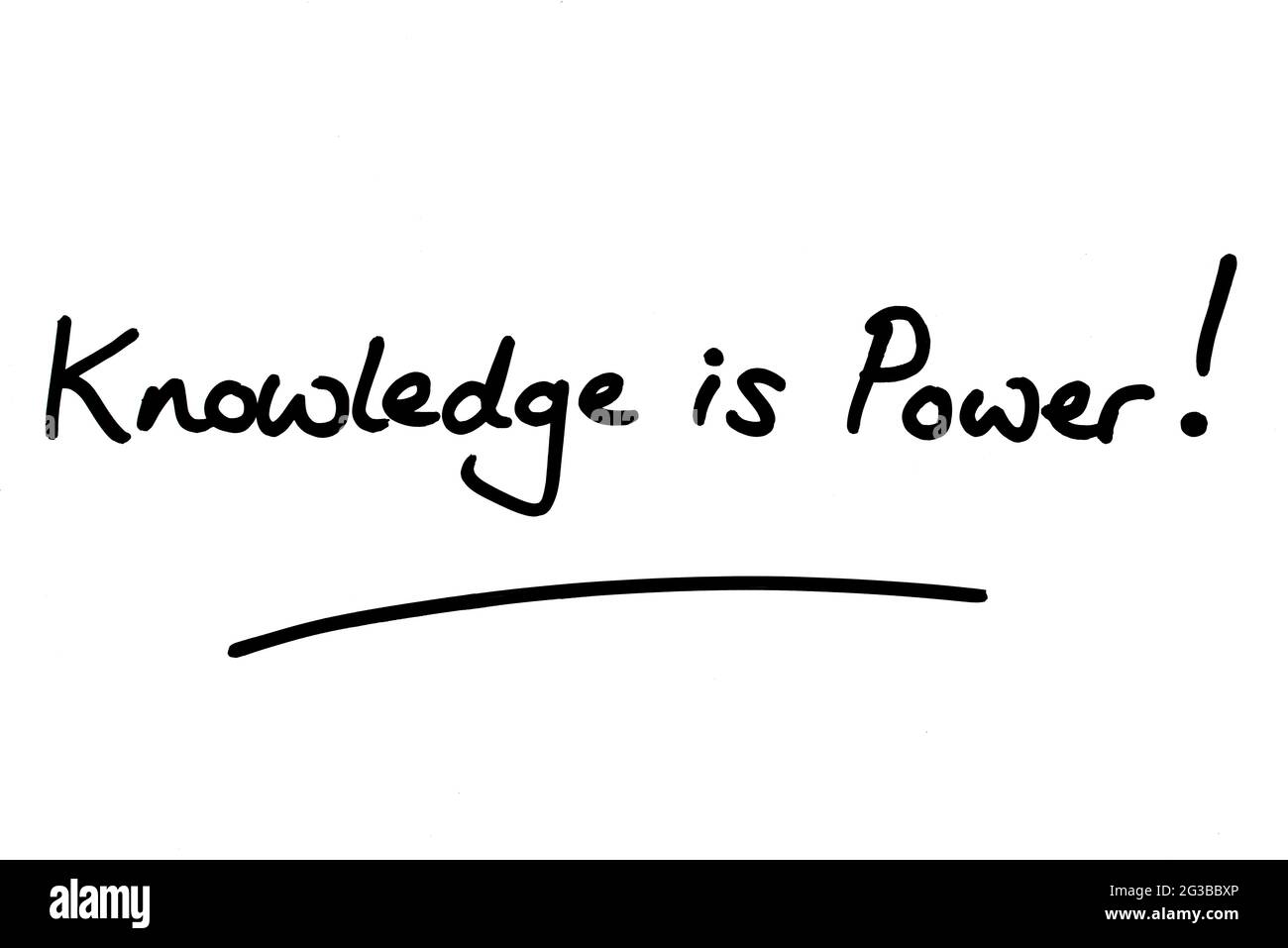 La conoscenza è potere! scritto a mano su sfondo bianco. Foto Stock