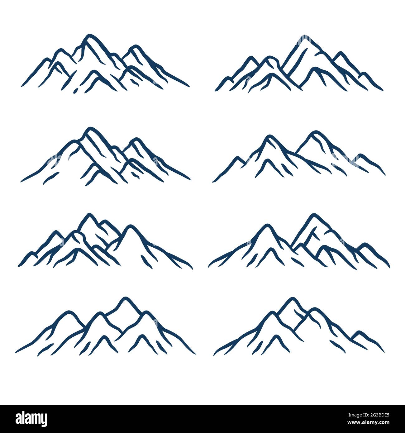 mountain peaks set collezione disegnata a mano isolata su sfondo bianco Illustrazione Vettoriale