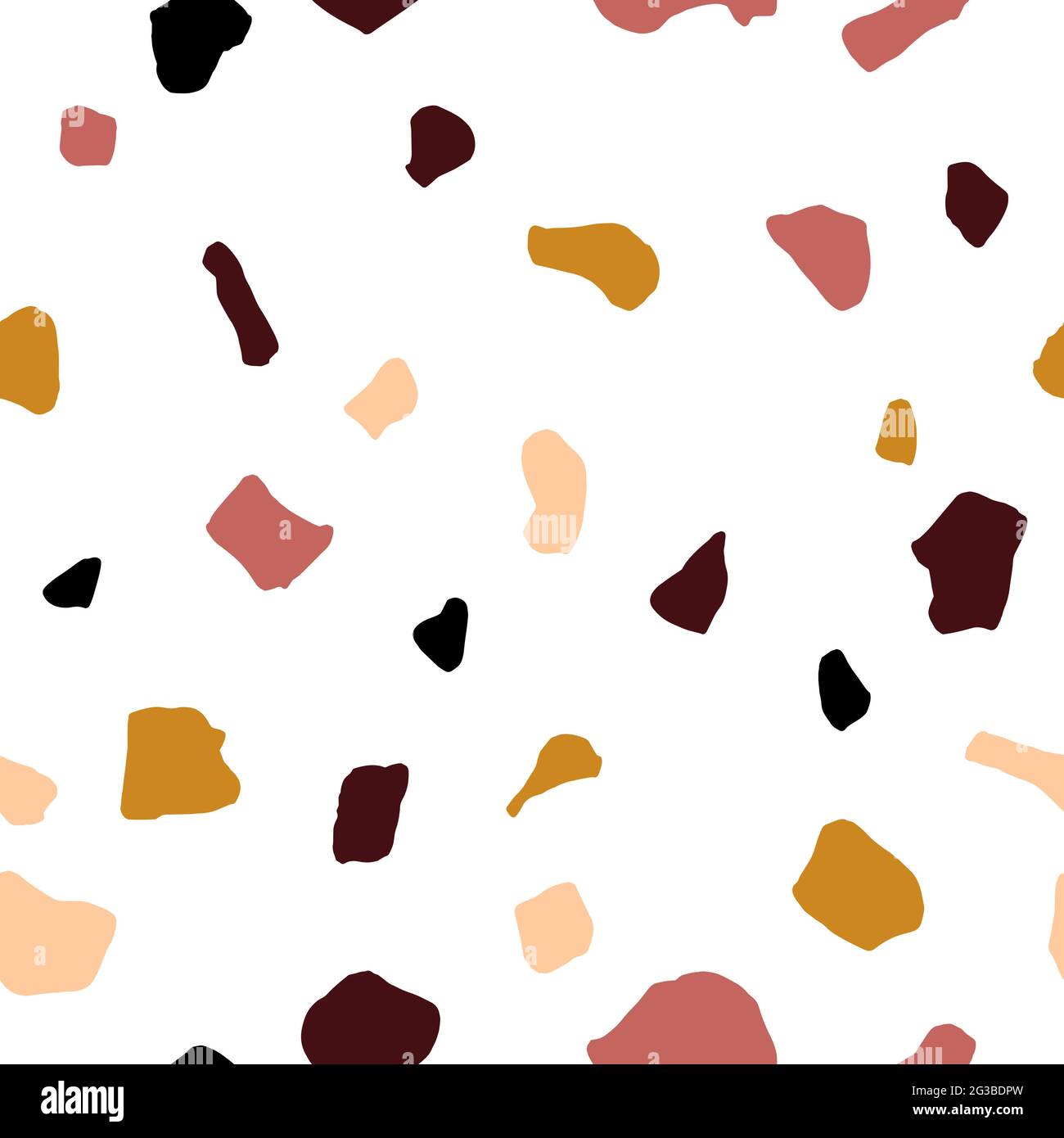 Astratto motivo di piastrelle Terrazzo stilizzate senza giunture. Mosaico caotico con pietre e pezzi di roccia. Marmo boho colorato texture. Illustrazione vettoriale per ba Illustrazione Vettoriale