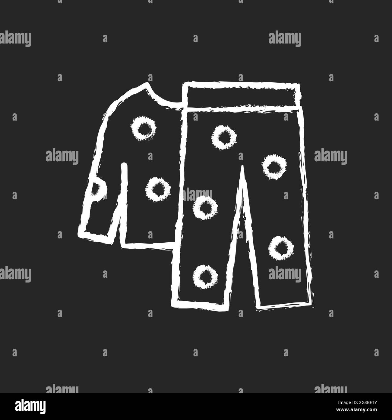 Pigiama in pile icona bianca gesso su sfondo scuro Illustrazione Vettoriale