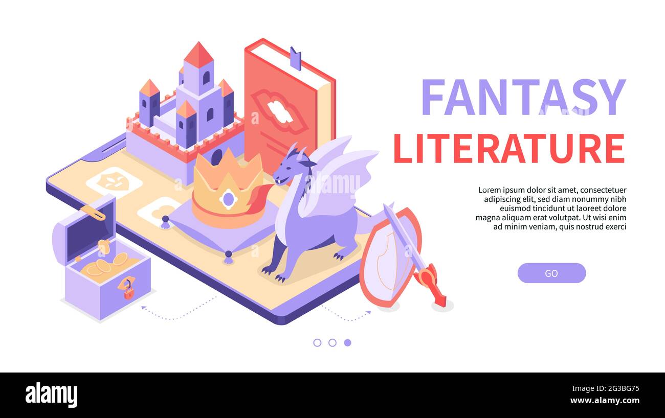 Letteratura fantasy - banner Web isometrico moderno e colorato con spazio  di copia per il testo. Un'illustrazione con oggetti magici, personaggi  fiabeschi su Smart Immagine e Vettoriale - Alamy