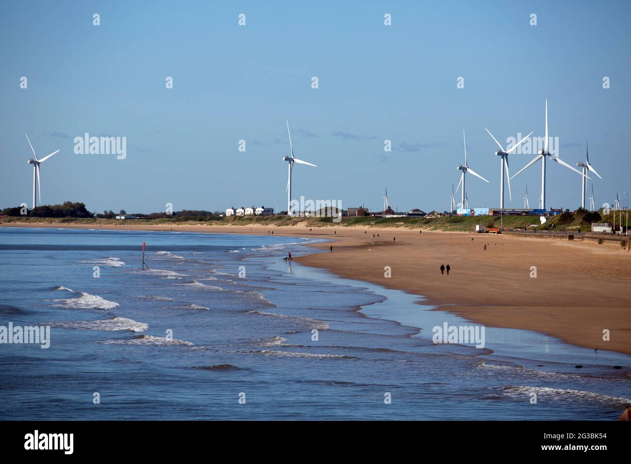 Bridlington North Beach, nel nord dello Yorkshire, Bridlington è una città costiera sulla costa nord-orientale dello Yorkshire. Un luogo di vacanza popolare per le famiglie Foto Stock
