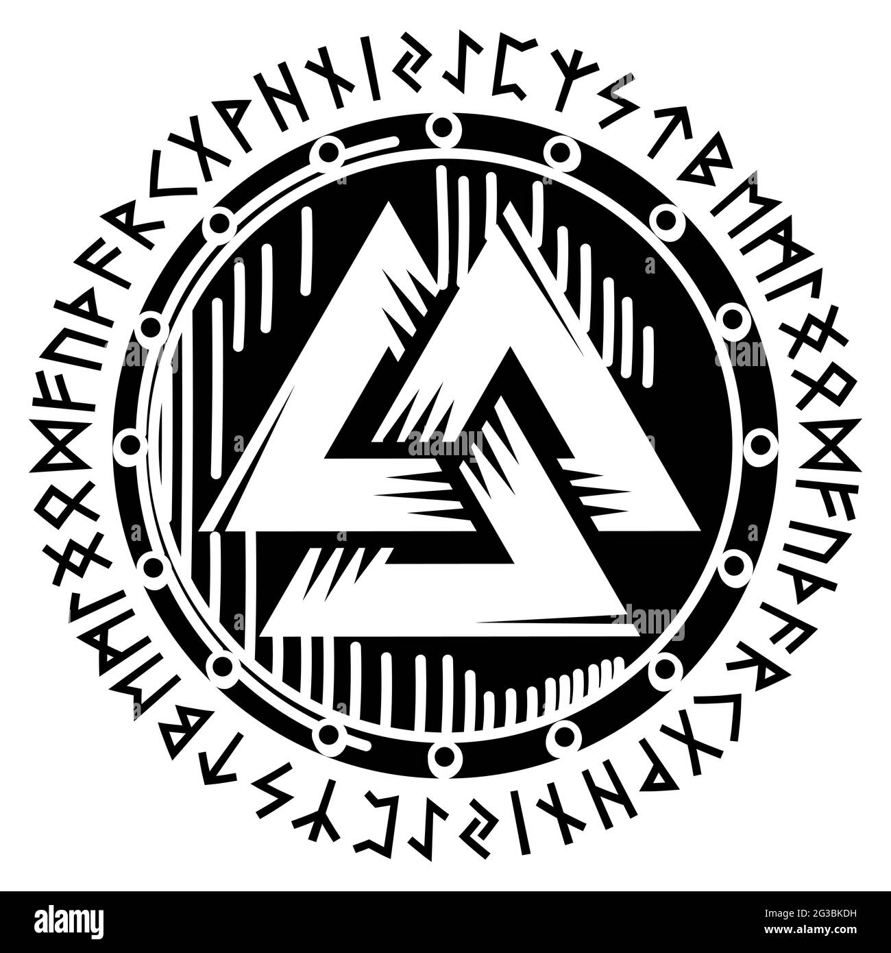 Design vichingo scandinavo. Scudo vichingo con rune settentrionali - antico alfabeto norreno, illustrazione vettoriale Illustrazione Vettoriale