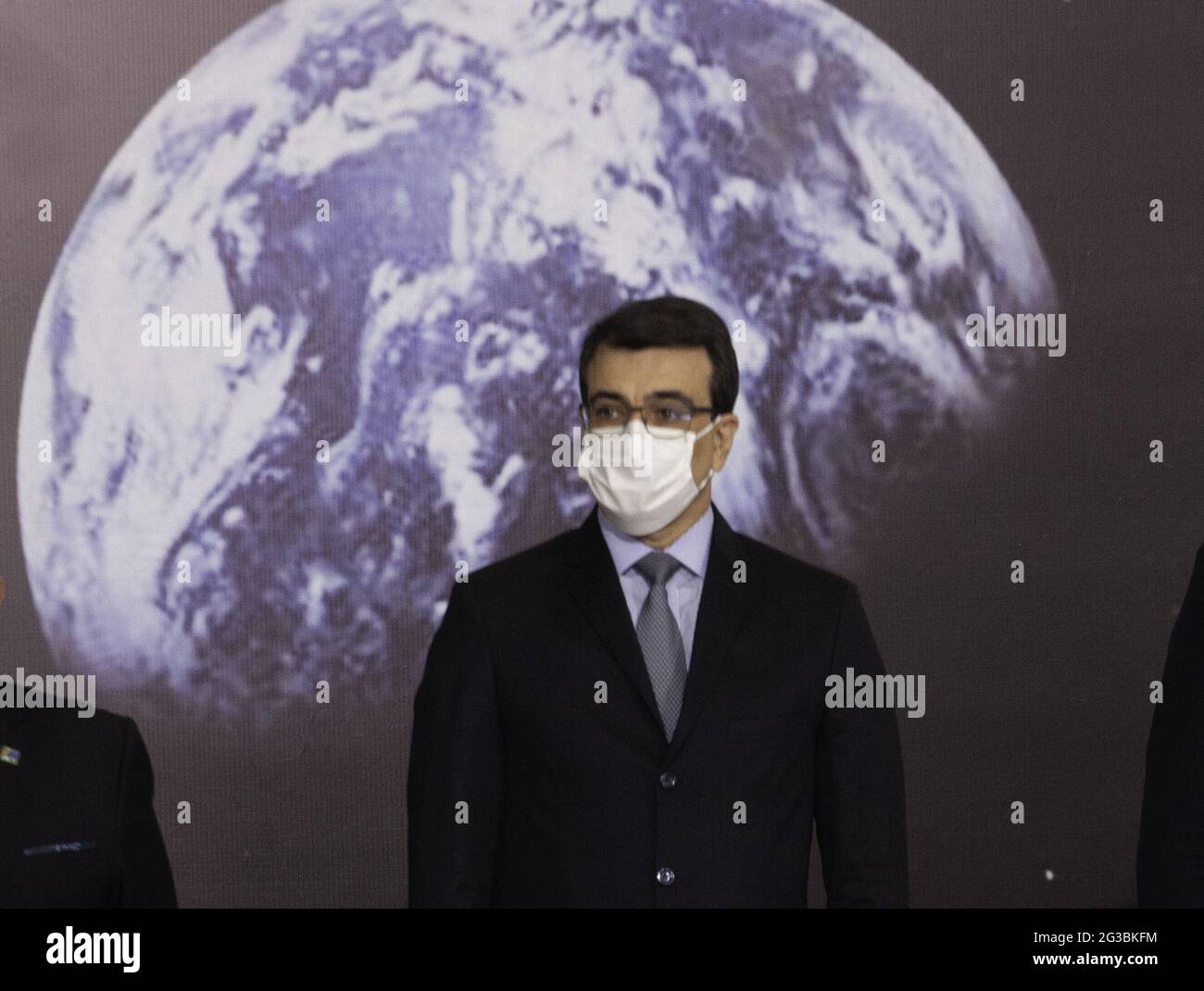 15 giugno 2021, Brasilia, Distrito Federal, Brasil: (INT) LUNAR NASA ARTEMIS Programme Firing Agreement Ceremony . 15 giugno 2021, Brasilia, Distretto Federale, Brasile: Il Ministero della Scienza, della tecnologia e delle innovazioni (MCTI) tiene una cerimonia per firmare l’accordo Ã¢â‚¬Å NASA Artemis Lunar ProgramÃ¢â‚¬Â nella Sala Noble del Palazzo Planalto. Alla cerimonia partecipano il presidente della Repubblica, Jair Bolsonaro, il Ministro dell'MCTI, l'astronauta Marcos Pontes, il Ministro degli Affari Esteri, Carlos Alberto Franca e l'ambasciatore degli Stati Uniti in Brasile, Todd Chapman. (Immagine di credito Foto Stock