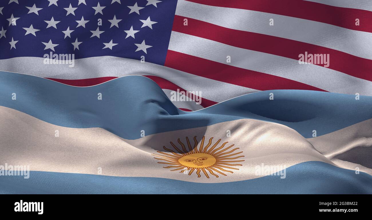 Composizione di bandiera argentina e americana che si fondono insieme Foto Stock