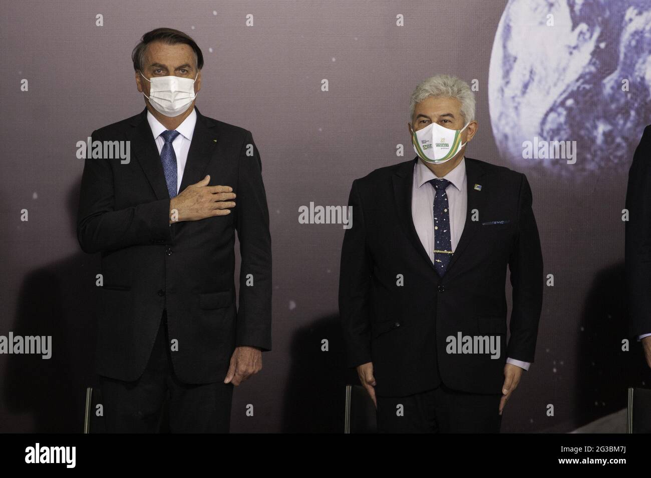 15 giugno 2021, Brasilia, Distrito Federal, Brasil: (INT) LUNAR NASA ARTEMIS Programme Firing Agreement Ceremony . 15 giugno 2021, Brasilia, Distretto Federale, Brasile: Il Ministero della Scienza, della tecnologia e delle innovazioni (MCTI) tiene una cerimonia per firmare l’accordo Ã¢â‚¬Å NASA Artemis Lunar ProgramÃ¢â‚¬Â nella Sala Noble del Palazzo Planalto. Alla cerimonia partecipano il presidente della Repubblica, Jair Bolsonaro, il Ministro dell'MCTI, l'astronauta Marcos Pontes, il Ministro degli Affari Esteri, Carlos Alberto Franca e l'ambasciatore degli Stati Uniti in Brasile, Todd Chapman. (Immagine di credito Foto Stock