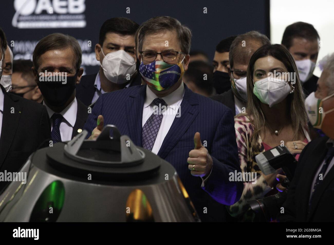 15 giugno 2021, Brasilia, Distrito Federal, Brasil: (INT) LUNAR NASA ARTEMIS Programme Firing Agreement Ceremony . 15 giugno 2021, Brasilia, Distretto Federale, Brasile: Il Ministero della Scienza, della tecnologia e delle innovazioni (MCTI) tiene una cerimonia per firmare l’accordo Ã¢â‚¬Å NASA Artemis Lunar ProgramÃ¢â‚¬Â nella Sala Noble del Palazzo Planalto. Alla cerimonia partecipano il presidente della Repubblica, Jair Bolsonaro, il Ministro dell'MCTI, l'astronauta Marcos Pontes, il Ministro degli Affari Esteri, Carlos Alberto Franca e l'ambasciatore degli Stati Uniti in Brasile, Todd Chapman. (Immagine di credito Foto Stock