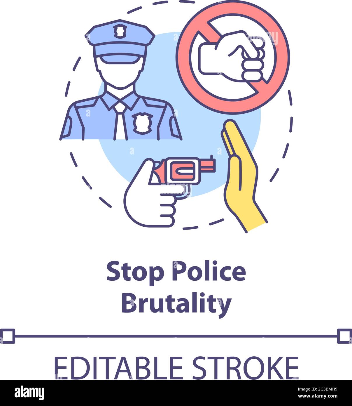 Stop polizia brutalità concetto icona Illustrazione Vettoriale