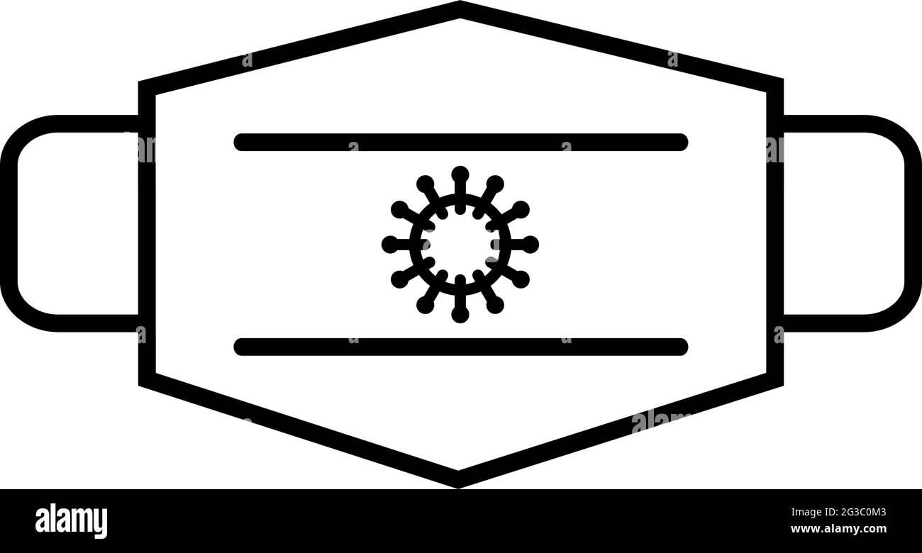 Maschere con virus, covid 19 elementi di prevenzione. Simboli di linea, contorno. Illustrazione vettoriale Illustrazione Vettoriale