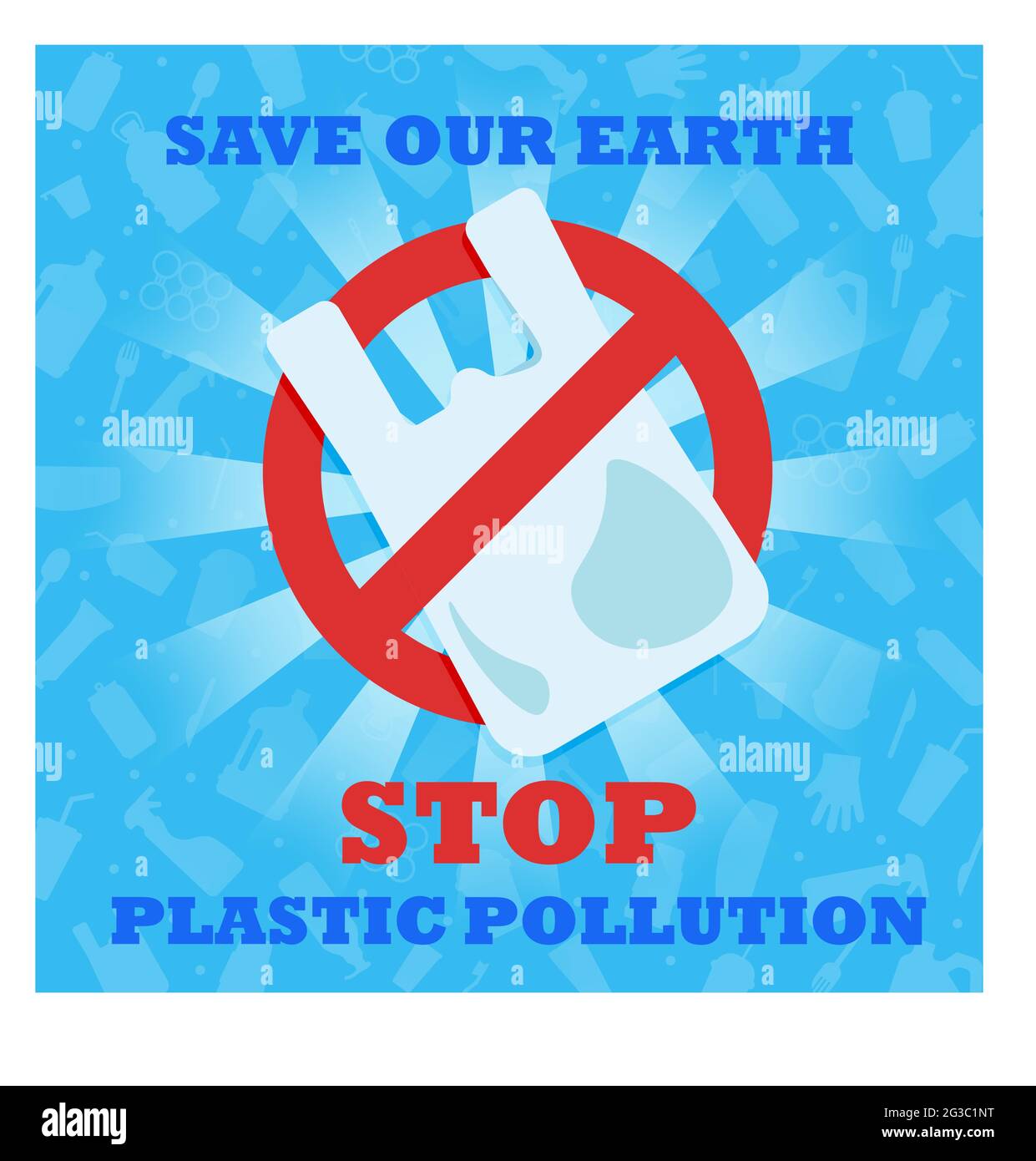 Arrestare l'inquinamento della plastica. Banner. Sacchetto di plastica. Concetto di problema di ecologia. Illustrazione Vettoriale
