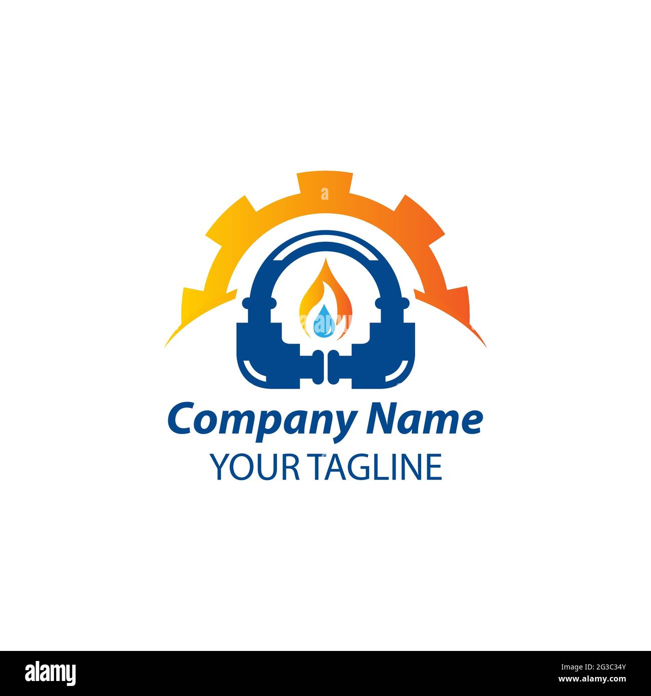 Logo del servizio idraulico con casa e acqua drop.EPS 10 Illustrazione Vettoriale