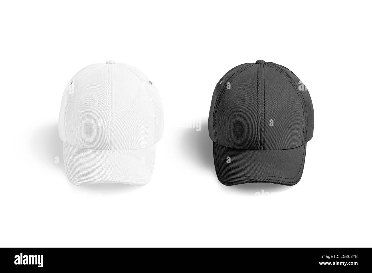 Mockup bianco e nero cappellino da baseball, vista frontale Foto Stock