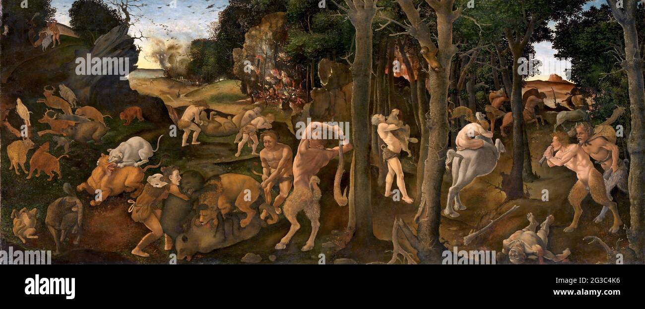 Una scena di Caccia di Piero di Cosimo (1462-1522), tempera e olio trasferiti a Masonite, c.. 1494-1500 Foto Stock