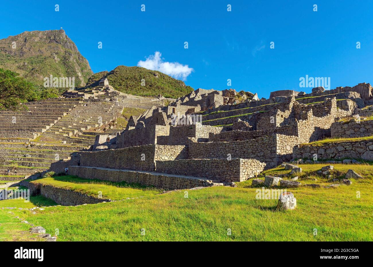 Machu Picchu area urbana con case in pietra, Machu Picchu santuario storico, Cusco, Perù. Foto Stock Machu Picchu area urbana con case in pietra, Machu Picchu santuario storico, Cusco, Perù. Foto Stock