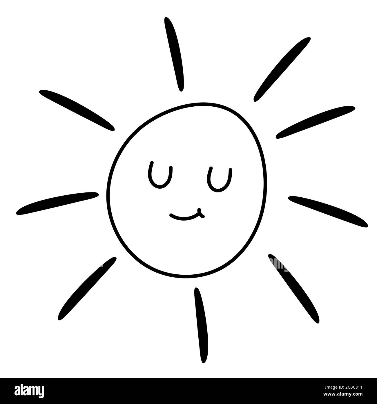 Sole divertente. Illustrazione drawing.Vector di un bambino in stile doodle. Illustrazione Vettoriale