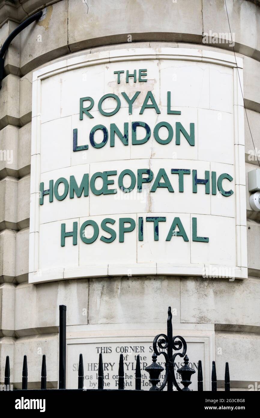 Segno per il Royal London Homoeopathic Hospital), ora il Royal London Hospital for Integrated Medicine. Foto Stock