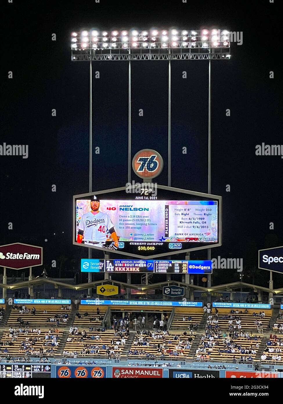 Tabellone segnapunti al Dodger Stadium Foto Stock