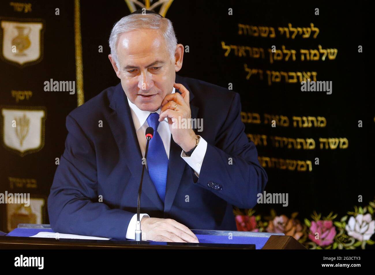 Benjamin Netanyahu primo ministro di Israele visita la Sinagoga di Copacabana - Rio de Janeiro, Brasile, 12.28.2018 Foto Stock