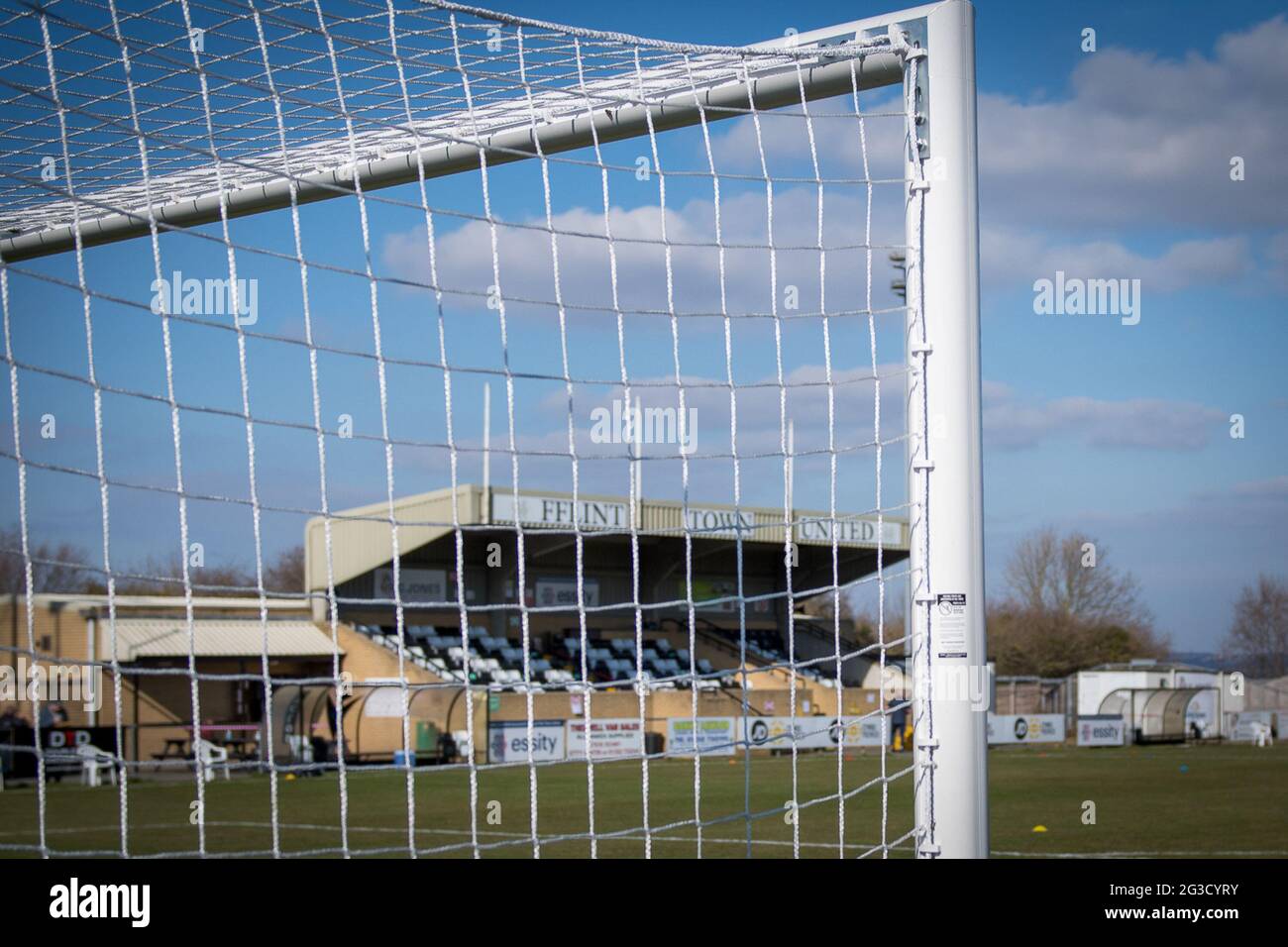 Flint, Galles. 06 marzo 2021. JD Cymru Premier Match tra Flint Town United e Penybont. Foto Stock Flint, Galles. 06 marzo 2021. JD Cymru Premier Match tra Flint Town United e Penybont. Foto Stock
