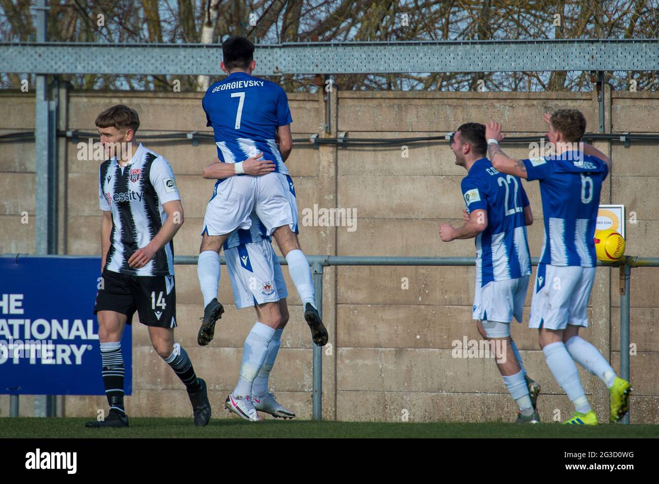 Flint, Galles. 06 marzo 2021. JD Cymru Premier Match tra Flint Town United e Penybont. Foto Stock Flint, Galles. 06 marzo 2021. JD Cymru Premier Match tra Flint Town United e Penybont. Foto Stock