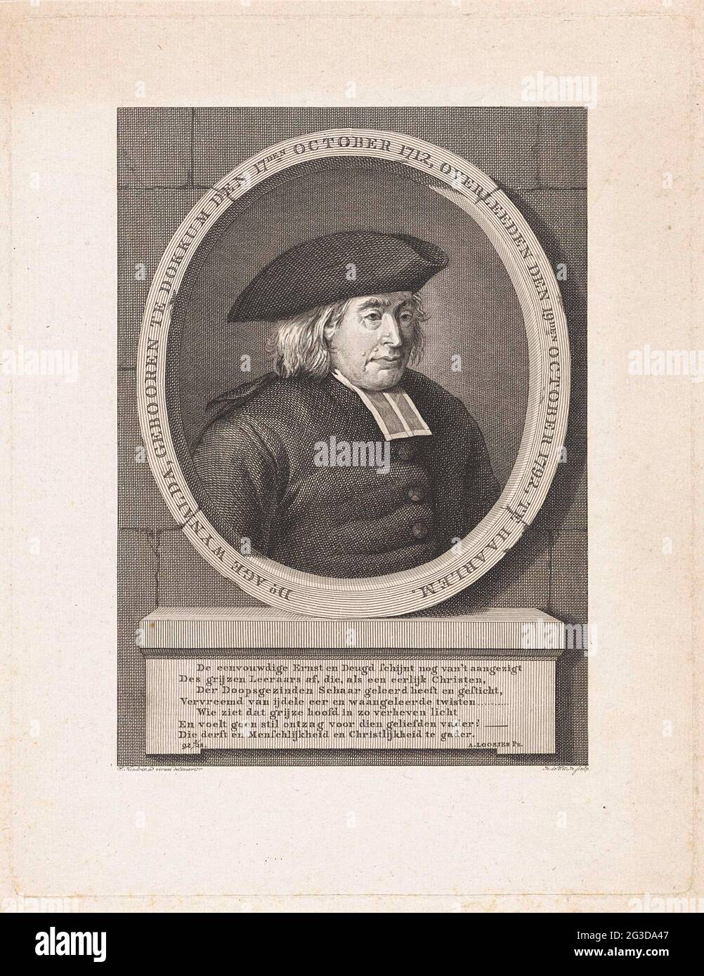 Ritratto di età Wijnalda. Ritratto di Age Wijnalda, Doopsgezinde Leraar in Haarlem. Foto Stock