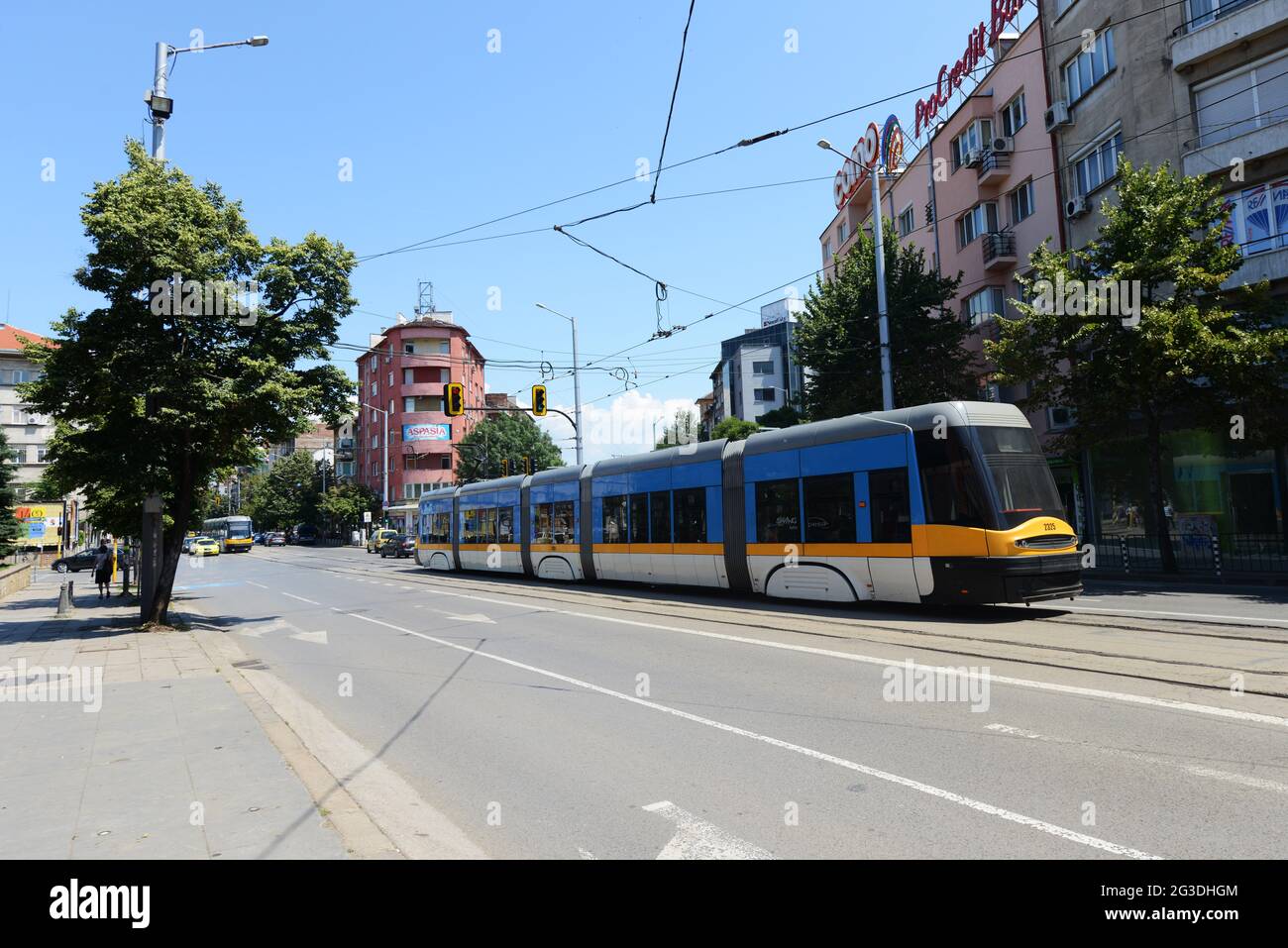 Tram nel centro di Sofia in Bulgaria. Foto Stock