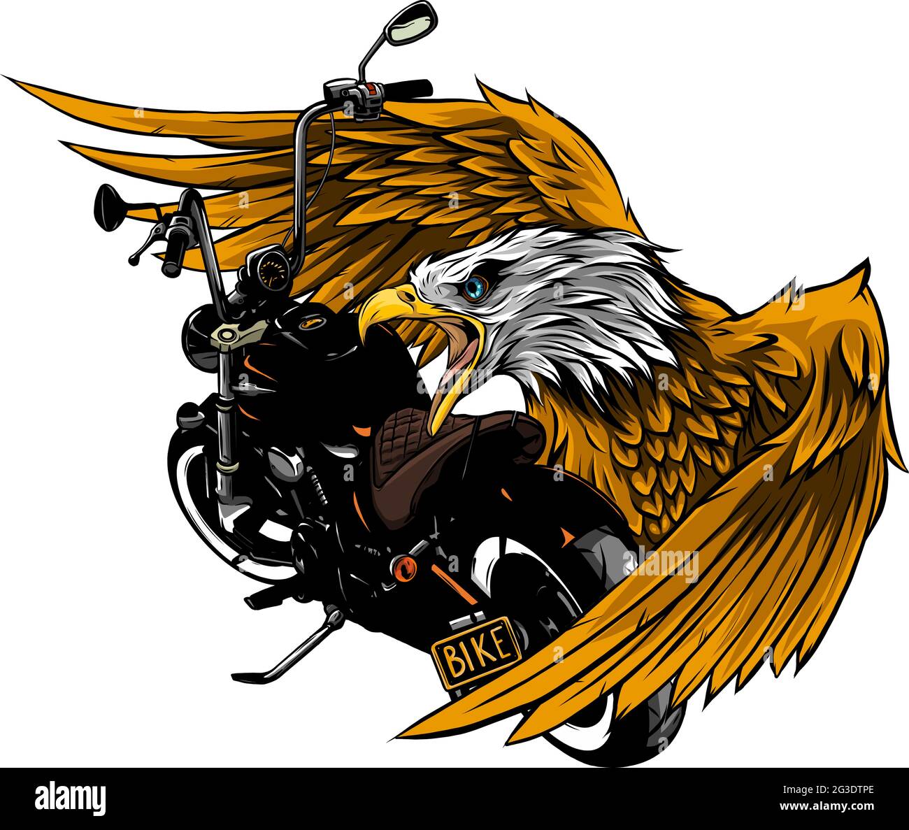 vettore illustratone di moto con l'aquila di testa Illustrazione Vettoriale