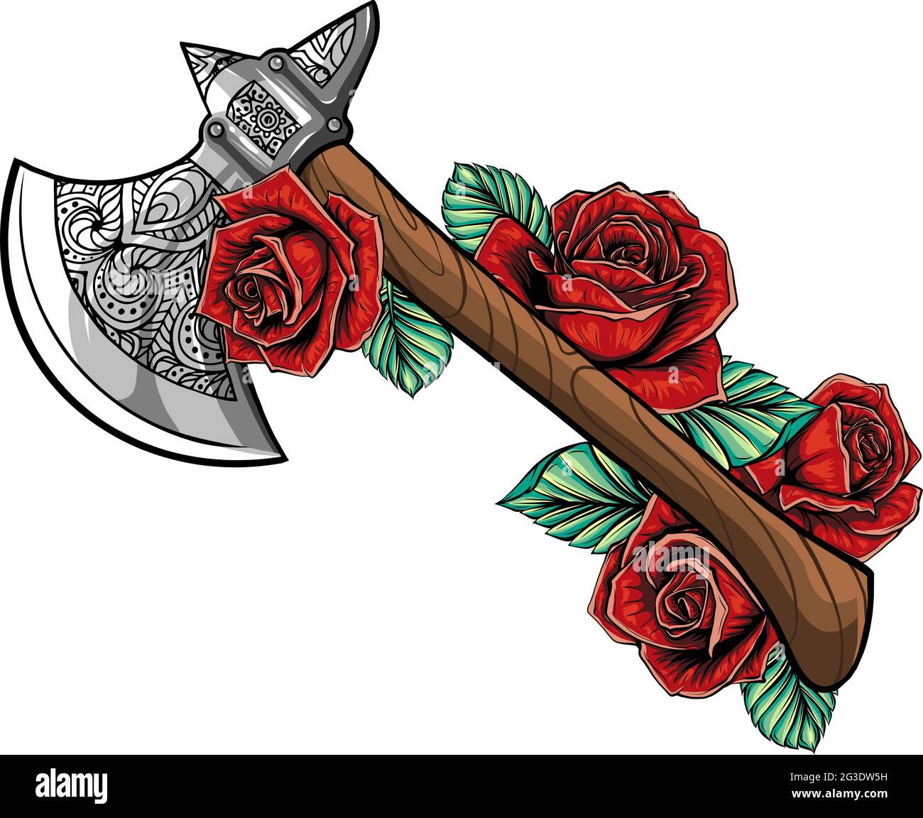 illustrazione vettoriale di ascia con disegno di rose Illustrazione Vettoriale