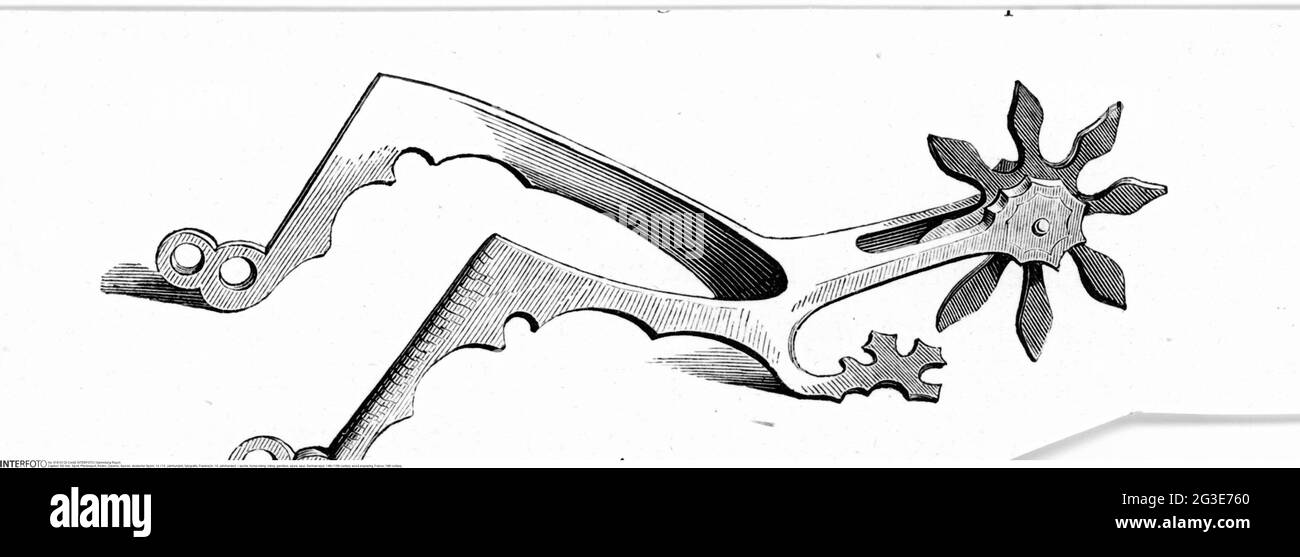 sport, equitazione, equitazione, arredamento, spuri, Sperone, sperone tedesco, 14 / 15 ° secolo, incisione in legno, IL COPYRIGHT DELL'ARTISTA NON DEVE ESSERE ELIMINATO Foto Stock