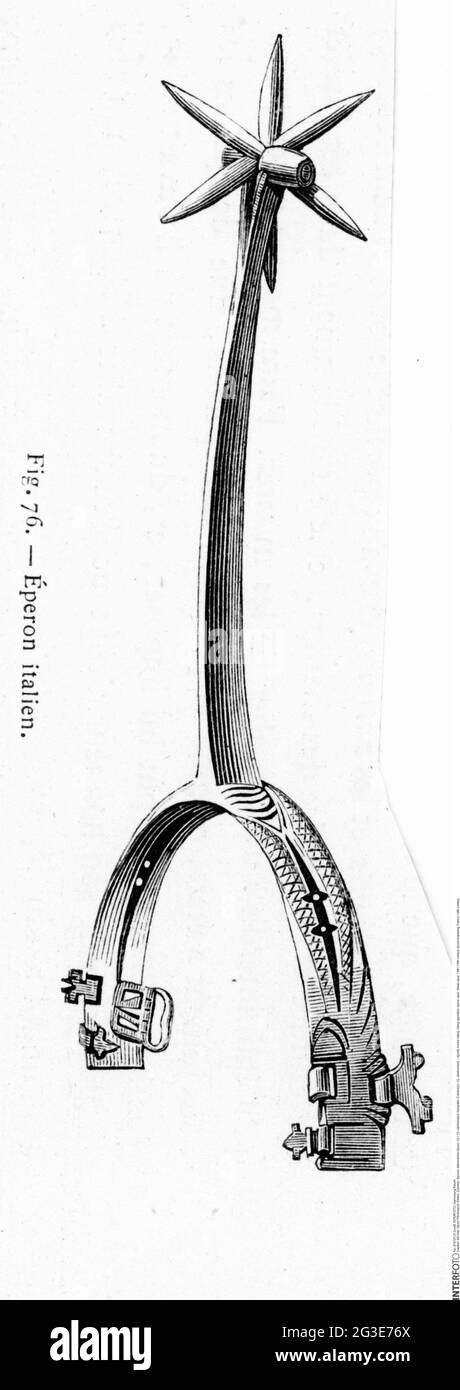 sport, equitazione, equitazione, arredamento, spuri, Sperone, sperone italiano, XIV / XV secolo, incisione in legno, IL COPYRIGHT DELL'ARTISTA NON DEVE ESSERE ELIMINATO Foto Stock