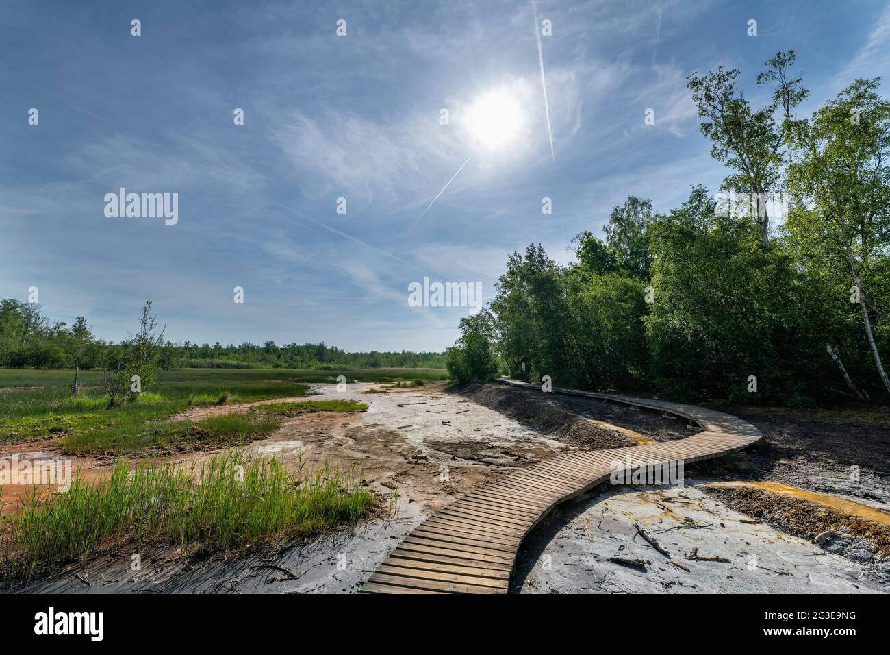 Percorso didattico - Riserva Naturale Nazionale Soos - Ceco 'Yellowstone' vicino alla grande città termale ceca Frantiskovy Lazne (Franzensbad) - Repubblica Ceca Foto Stock