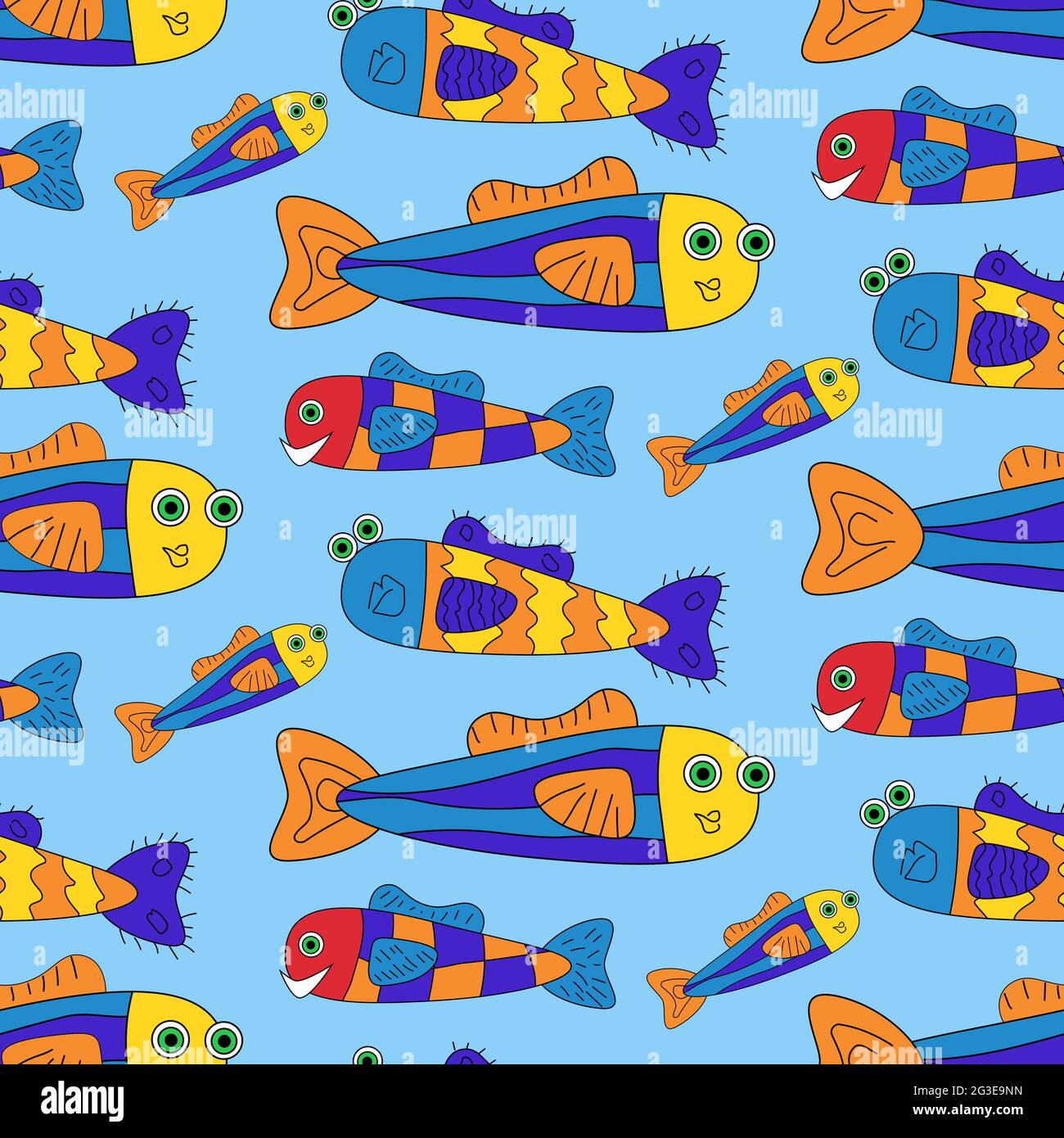 Colorful cartoon divertente pesce modello vettoriale senza giunture Illustrazione Vettoriale