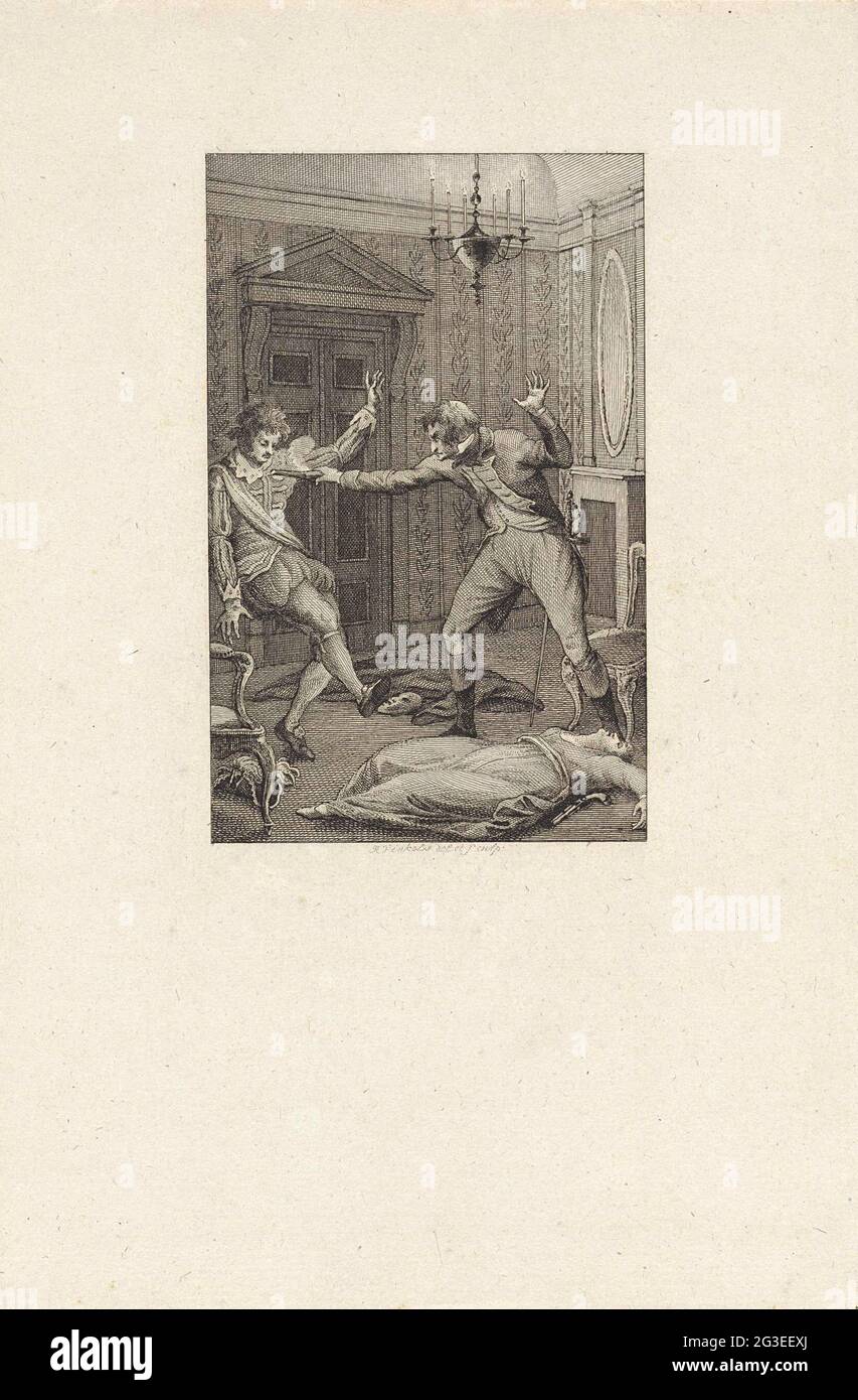 L'uomo punta la sua arma ad un altro uomo. . Foto Stock