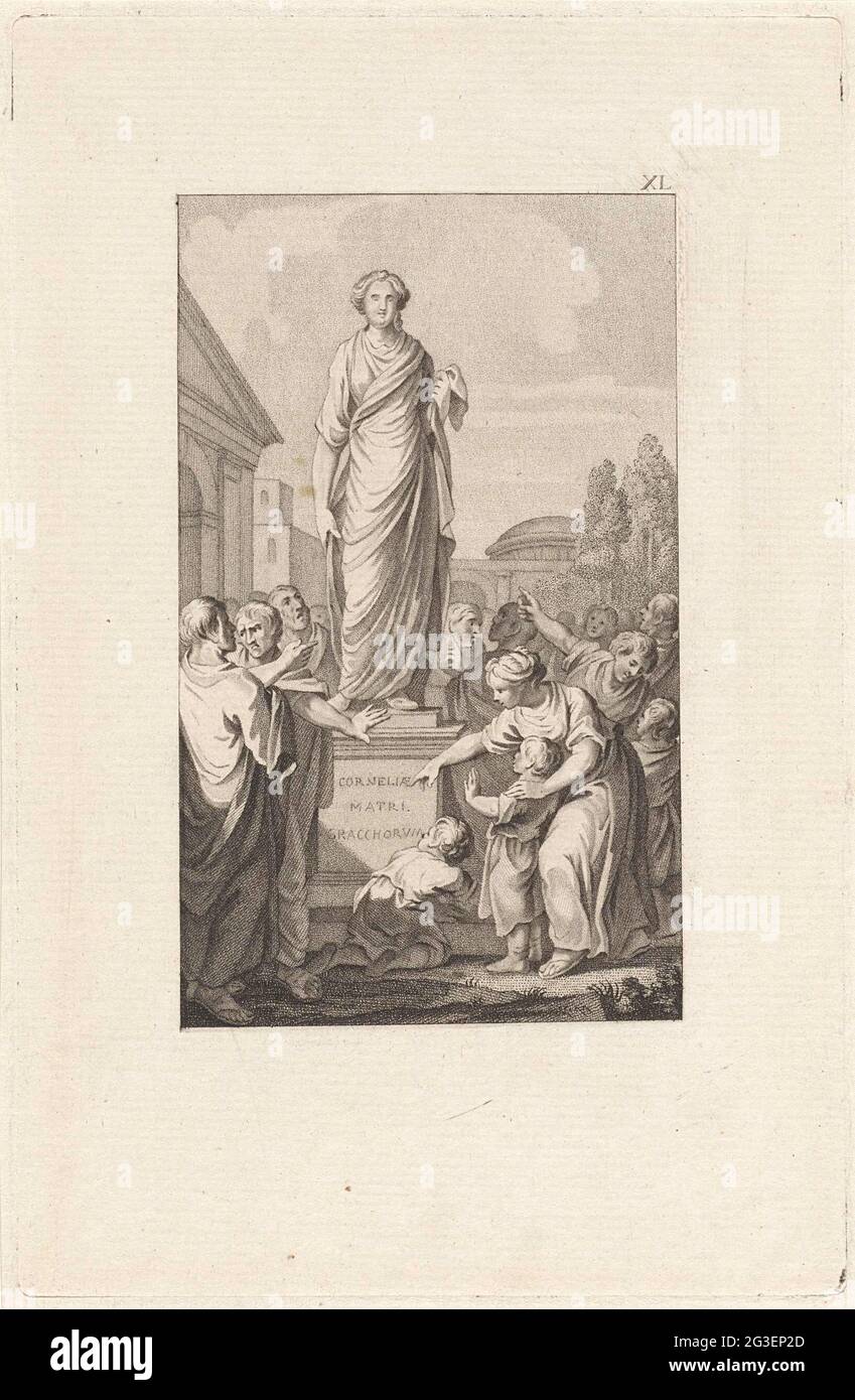 Proposte di Gracchus. Su richiesta della madre Cornelia, Tiberio Sempronio Gracchus III redige una riforma. La gente è felice e uno indica una statua da onorare. Sulla stalla di Piothing è: 'Cornelia, madre del gracchen'. Foto Stock
