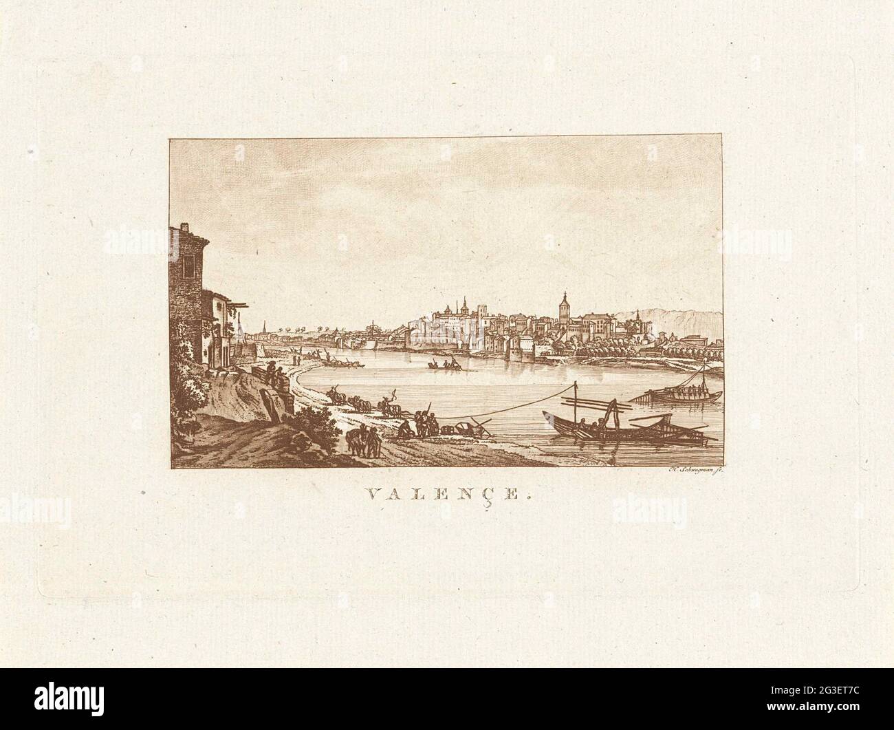 Vista di Valence; Valle. Vista sulla città di Valence e sul fiume Rhône. Foto Stock