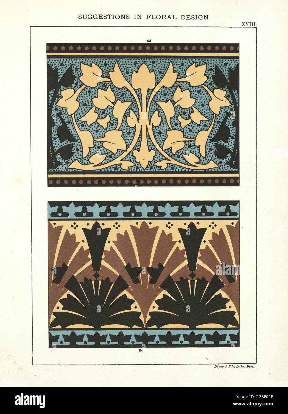 Suggerimenti vittoriani in disegno floreale, 19 ° secolo, modello di foglia Foto Stock