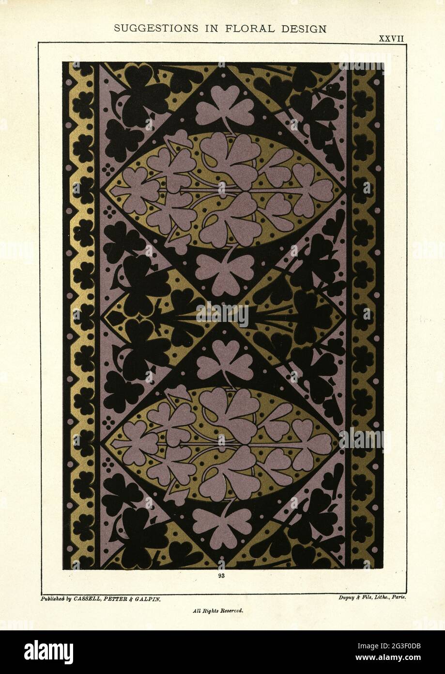 Suggerimenti in disegno floreale, vittoriano 19 ° secolo, oro scuro viola foglia modello Foto Stock