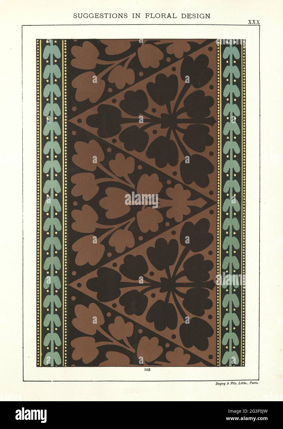 Incisione d'epoca del disegno floreale, vittoriano, XIX secolo Foto Stock