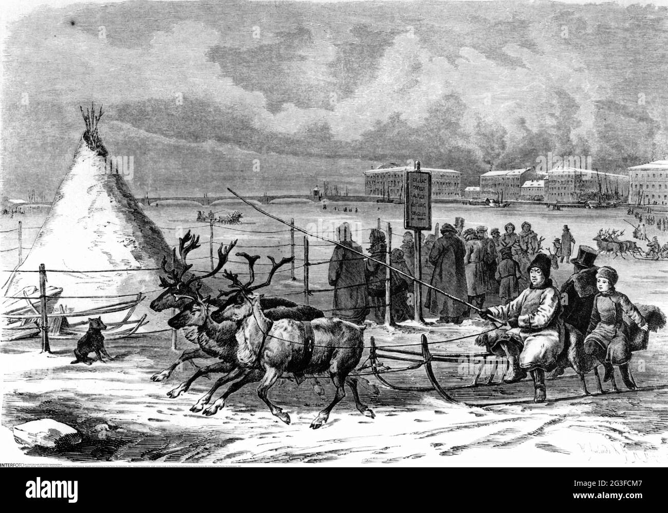 Trasporto / trasporto, slitta, renna slitta sul fiume Neva a San Pietroburgo, IL COPYRIGHT DELL'ARTISTA NON DEVE ESSERE ELIMINATO Foto Stock
