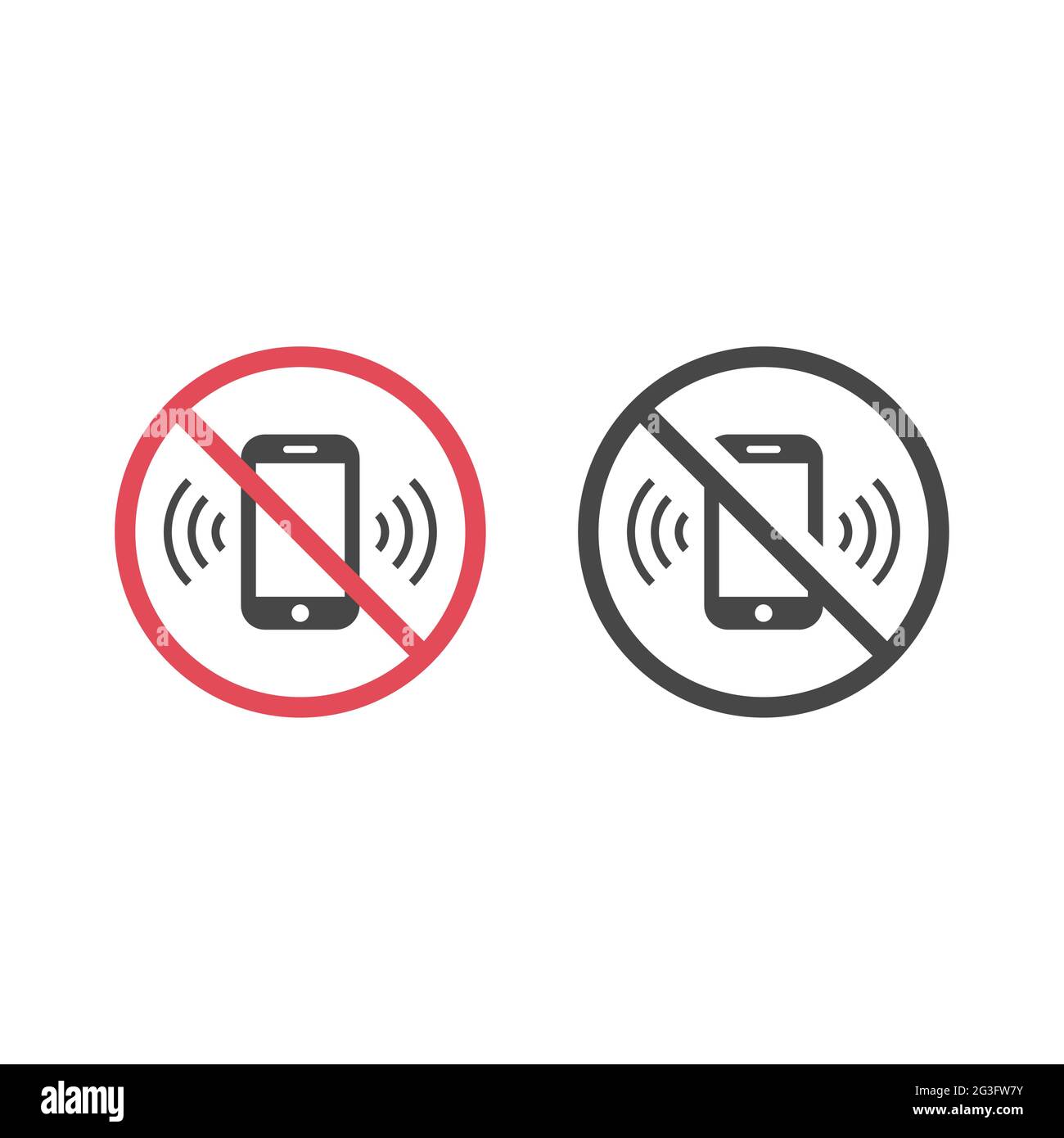 Nessun segnale di divieto rosso di squillare sui telefoni. Non utilizzare l'icona del vettore telefonico. Illustrazione Vettoriale