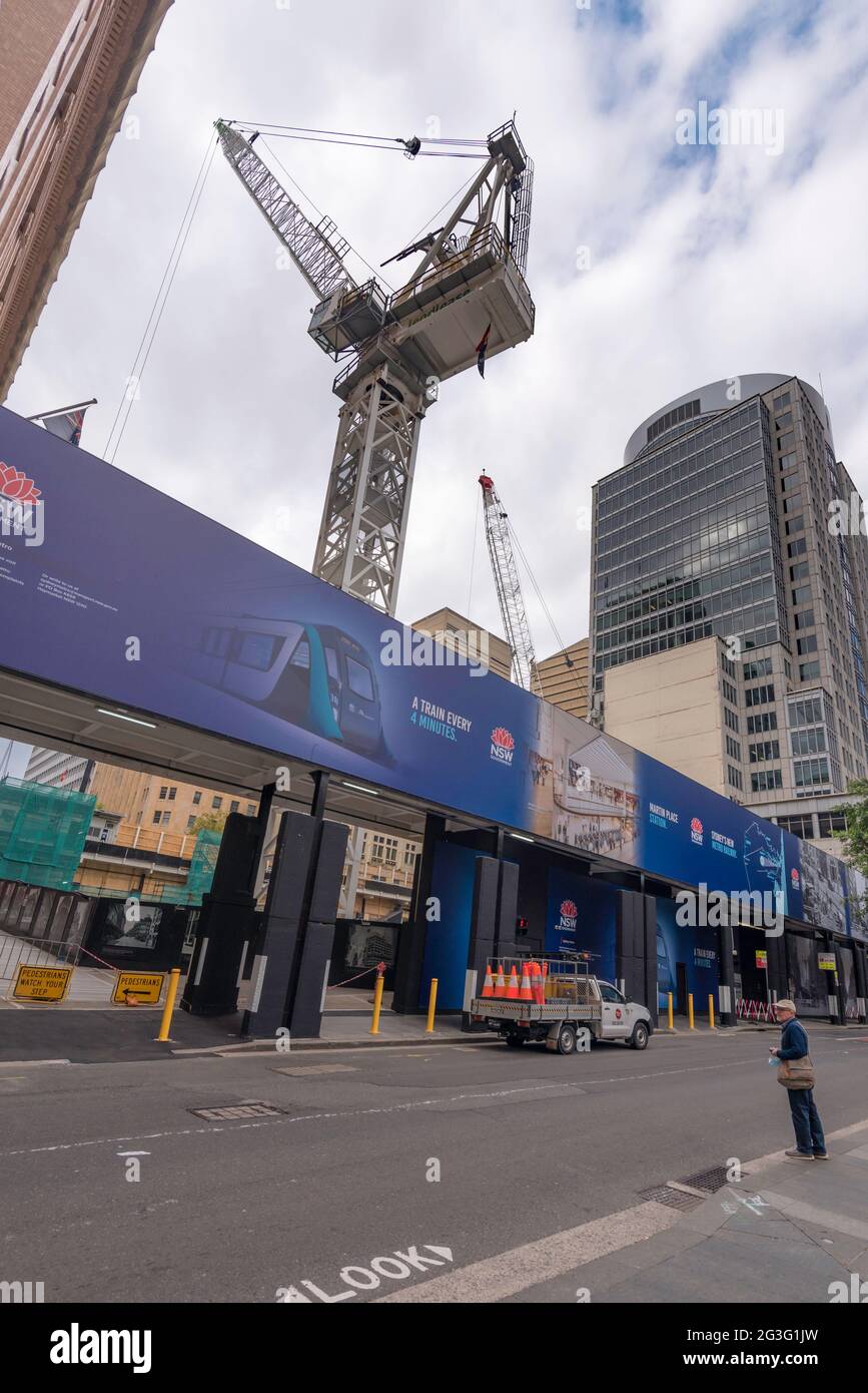 24 aprile 2021 Sydney, Australia: I lavori proseguono alla stazione Martin Place nell'ambito della metropolitana di Sydney, il più grande progetto di trasporto pubblico dell'Australia. Foto Stock