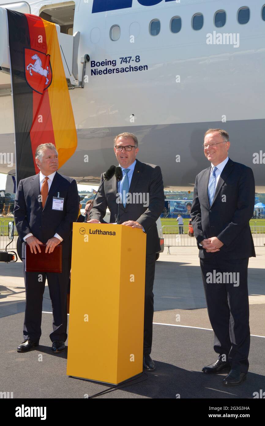Taufe des neuen Super Jumbos 747-8 durch MinisterprÃ¤sident Stephan Weil auf den Namen Niedersachsen Foto Stock