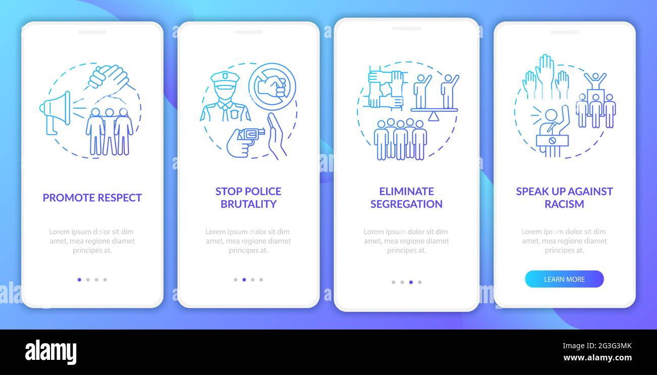 Impegno anti-razzismo sulla schermata della pagina dell'app mobile Illustrazione Vettoriale