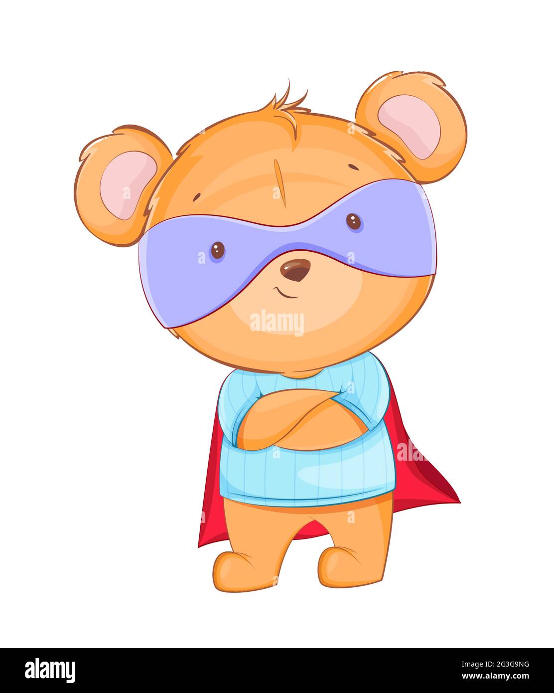 Carino piccolo orso in costume supereroe. Simpatico orso teddy del personaggio dei cartoni animati. Illustrazione vettoriale stock Illustrazione Vettoriale