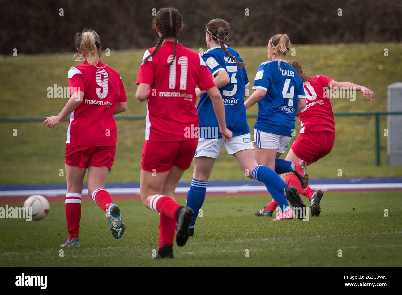 Cardiff, Galles 14 marzo 2021. Orchard Welsh Premier Womens Football League tra Cardiff City e Abergavenny. Foto Stock