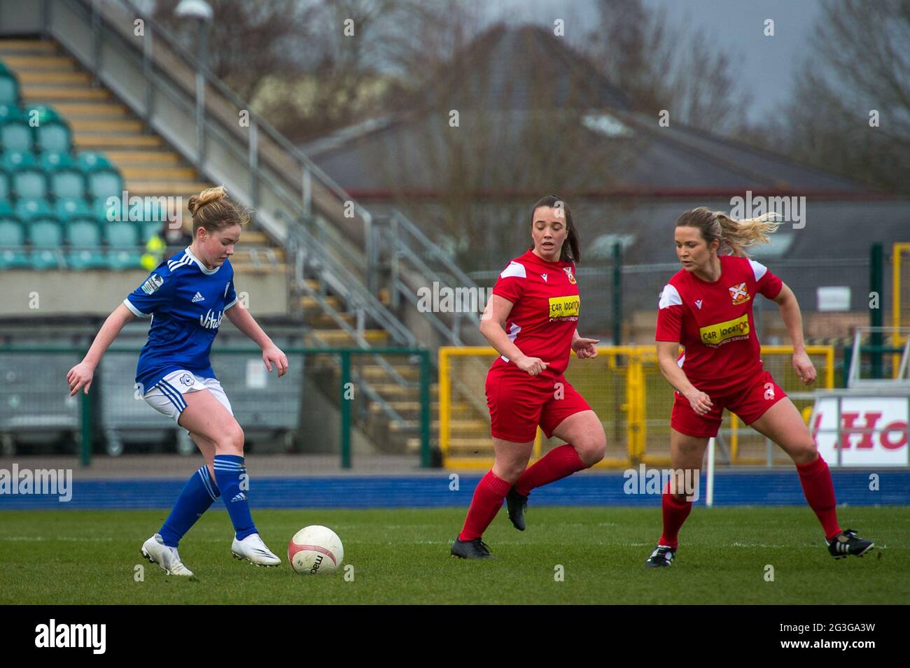 Cardiff, Galles 14 marzo 2021. Orchard Welsh Premier Womens Football League tra Cardiff City e Abergavenny. Foto Stock