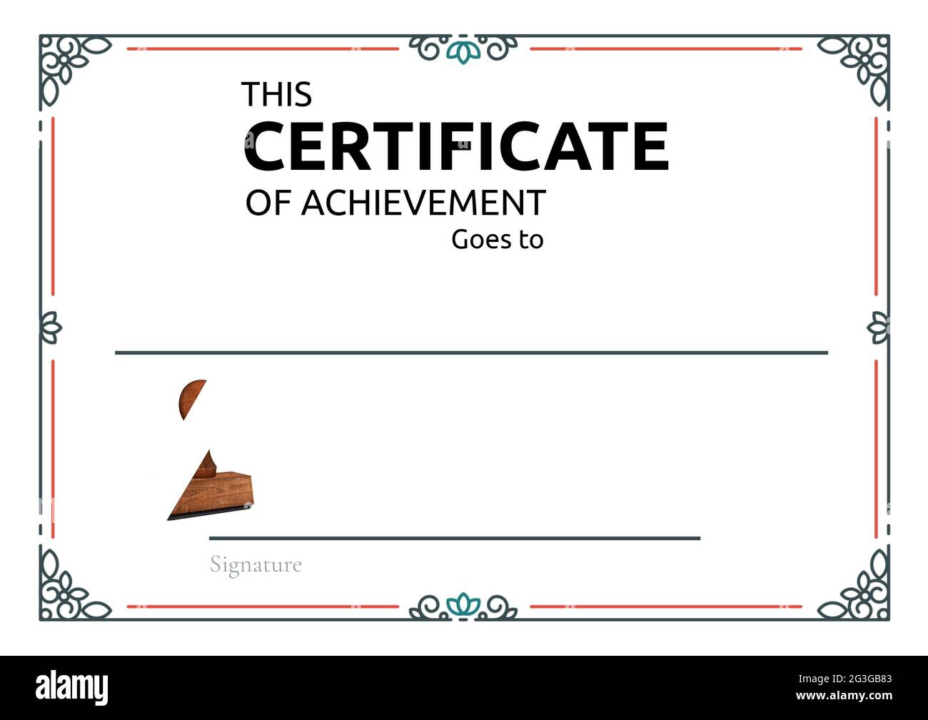 Modello di certificato di realizzazione con cornice decorativa e spazio di copia Foto Stock