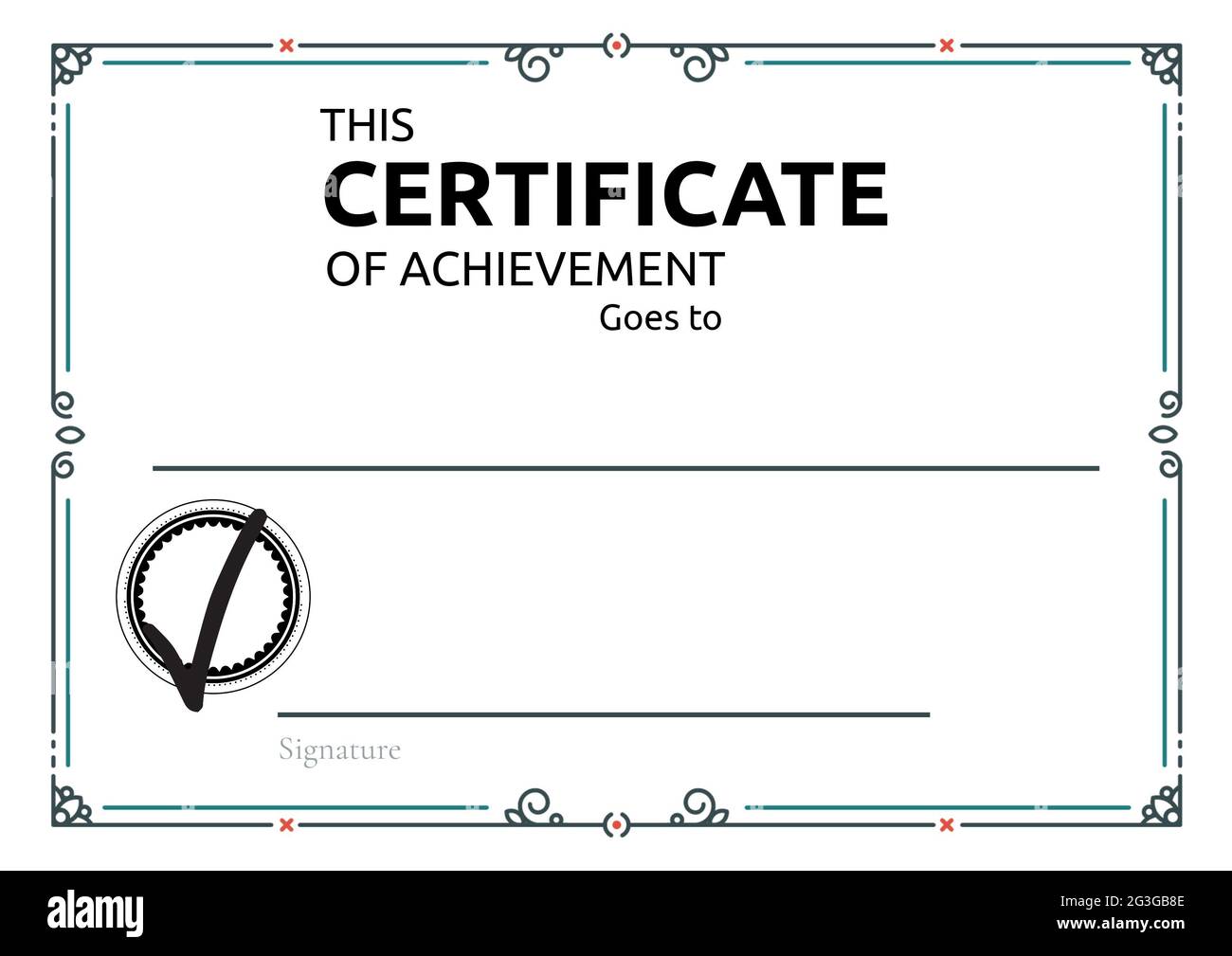 Modello di certificato di realizzazione con cornice decorativa e spazio di copia Foto Stock